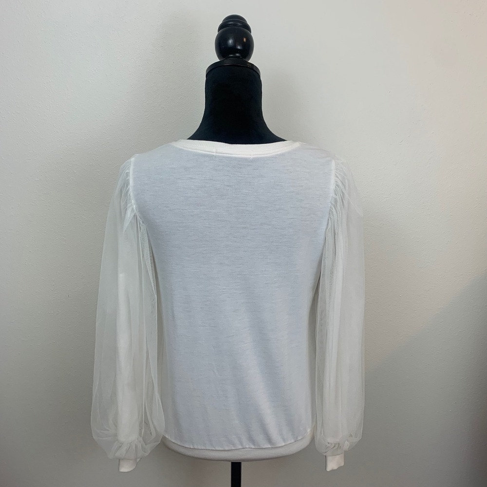 Harlowe‎ & Graham Women's S Ivory Tulle Mesh Balloon Sleeve Fairy Chic Blouse - Picture 2 of 8